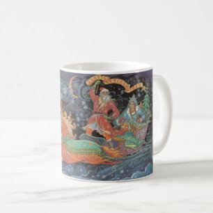Vintage sowjetische Postkarte mit Santa-Schlitte Kaffeetasse
