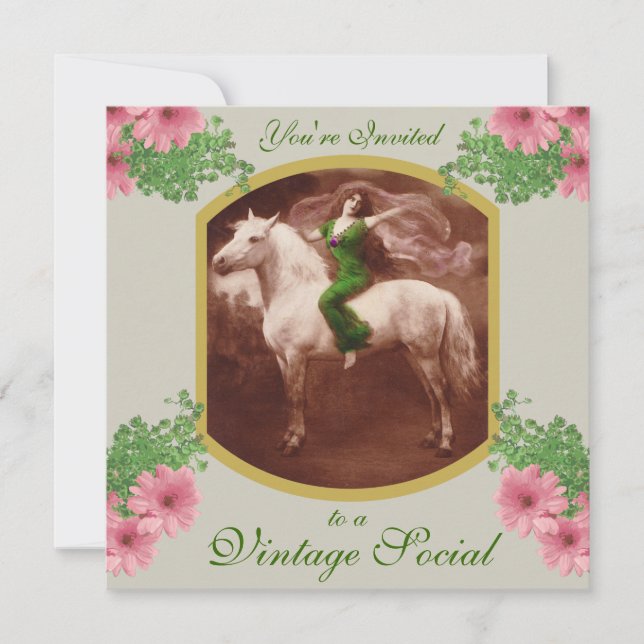 Vintage Sozialeinladung mit romantischer Postkarte (Vorderseite)