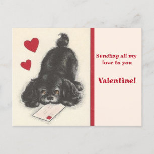 Vintage Spaniel Welpe Hund 1950er Valentinstag Postkarte