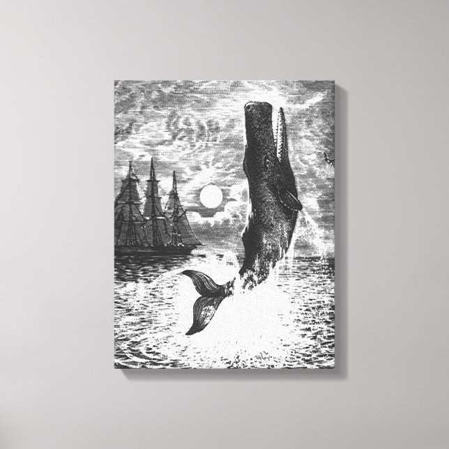 Vintage Spermienwale, Meerestiere Leinwanddruck (Vorderseite)