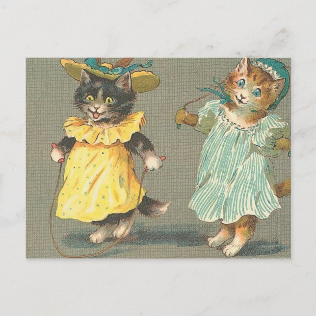 Vintage spielerische Kätzchen Postkarte (Vorderseite)