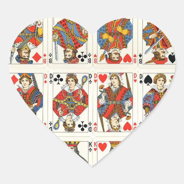 "Vintage Spielkarten" Herz-Aufkleber (Vorderseite)