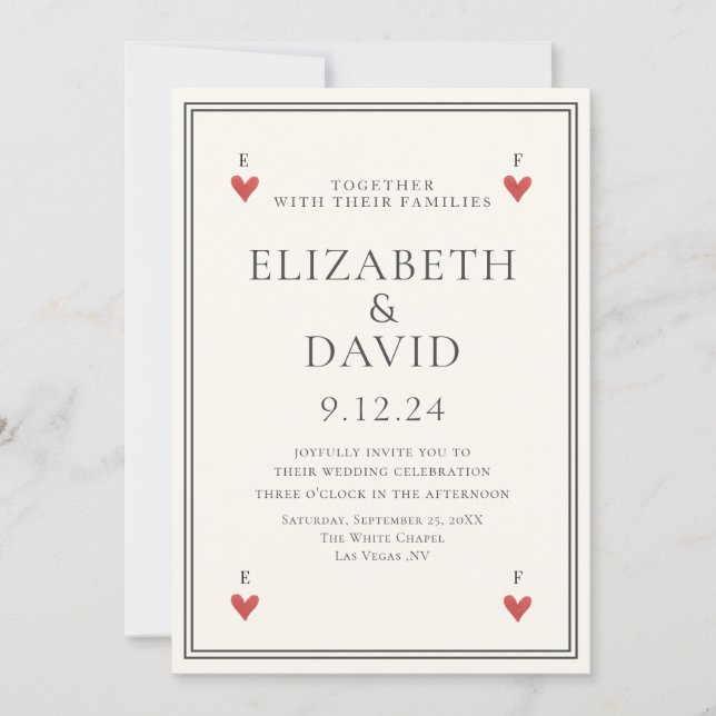 Vintage Spielkarten Herz Einfache Hochzeit Einladung (Vorderseite)
