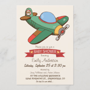 Vintage-Spielzeug-Flugzeug-Baby-Party Einladung