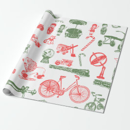 Vintage Spielzeug-Weihnachtsgeschenk-rotes grünes Geschenkpapier