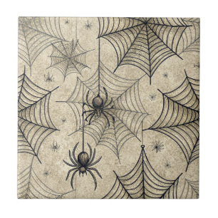 Vintage Spinnen und Weben Halloween-Muster Fliese