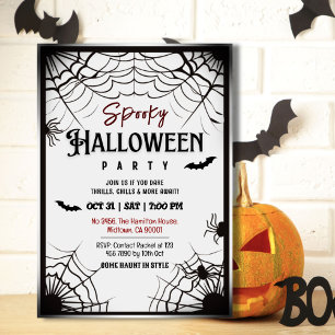 Vintage Spinnennetze, graue Halloween-Fledermäuse Einladung