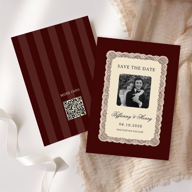 Vintage-Spitze Burgund Save-the-Date (Von Creator hochgeladen)