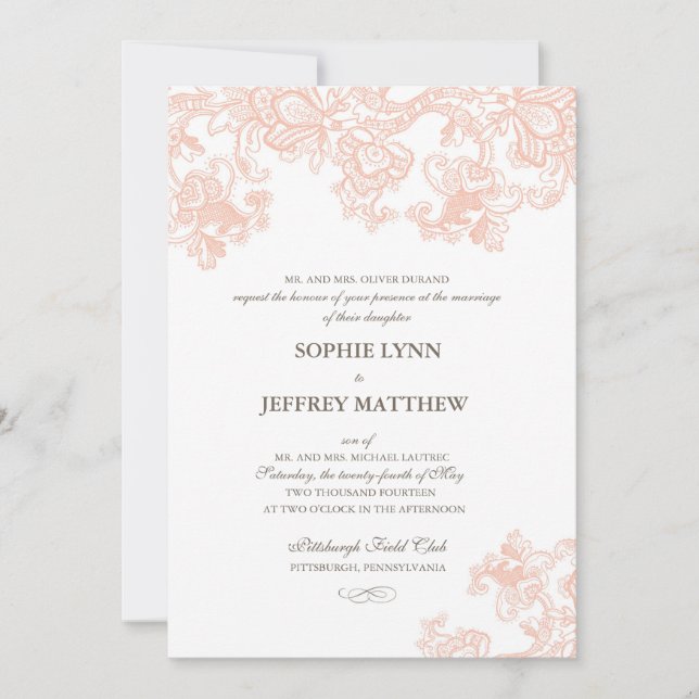 Vintage Spitze-Hochzeits-Einladung Einladung (Vorderseite)