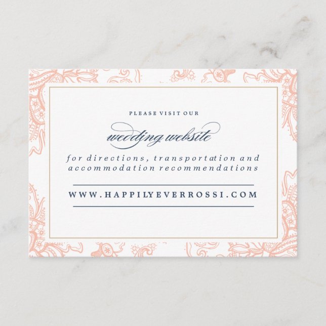 VINTAGE SPITZE-HOCHZEITS-Websitekarte Begleitkarte (Vorderseite)