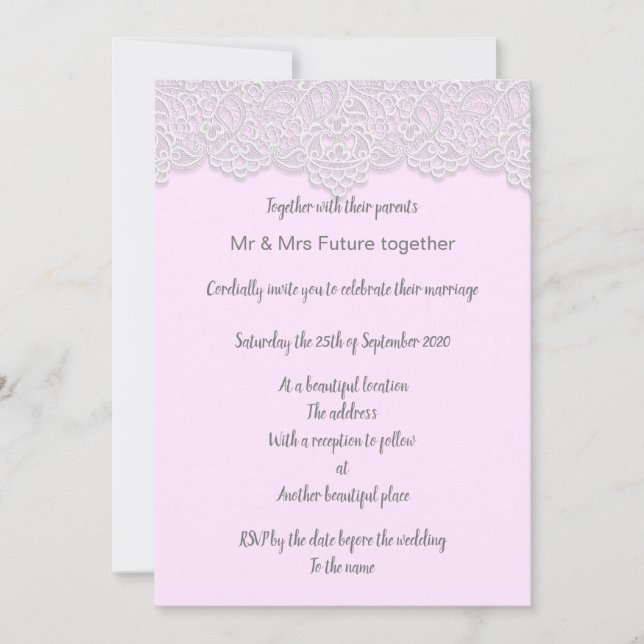 Vintage Spitze hübsch rosa elegante Hochzeit Einladung (Vorderseite)