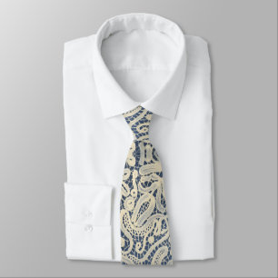 Vintage Spitzen-Inspiriert Muster in Navy Champagn Krawatte