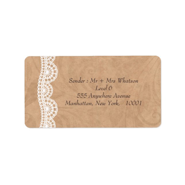 Vintage Spitzen-Personalisierte Hochzeitsadressen Adressaufkleber (Vorne)