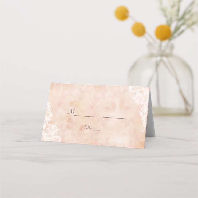 Vintage Spitzen-Rose Alte Papierhochzeit Platzkarte (Vorderseite)