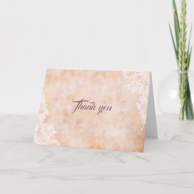 Vintage Spitzen-Rose Altes Papier Hochzeit Danke (Vorderseite)