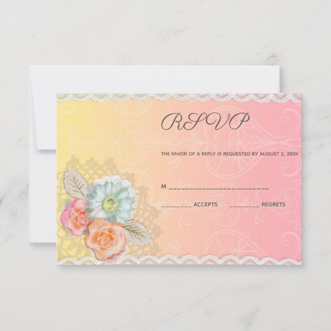 Vintage Spitzen und Blume RSVP Karte (Vorderseite)