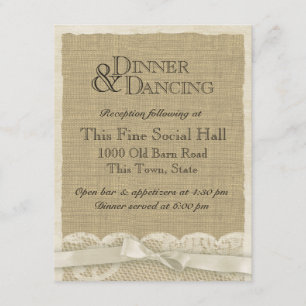 Vintage Spitzen- und Burlap-Empfang-Karte Begleitkarte