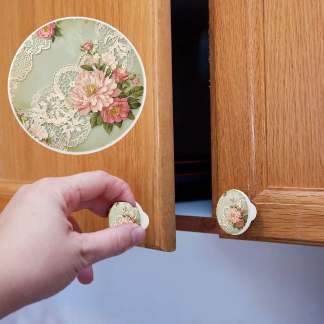 Vintage Spitzen und Rose Keramikknauf (Von Creator hochgeladen)