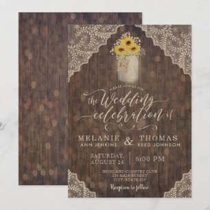 Vintage Spitzen und Sonnenblumen Hochzeitseinladun Einladung