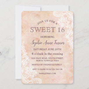 Vintage-Spitzenrosen altes Papier SWEET 16 Einladung