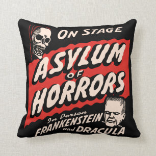 Vintage Spook-Show-Plakat-Kunst - Asyl des Horrors Kissen