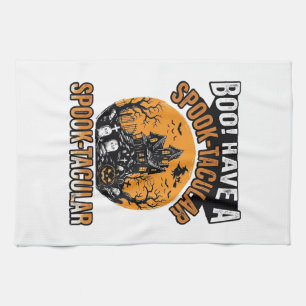Vintage Spook-Tacular Halloween Gruselhaus-Shirt Geschirrtuch