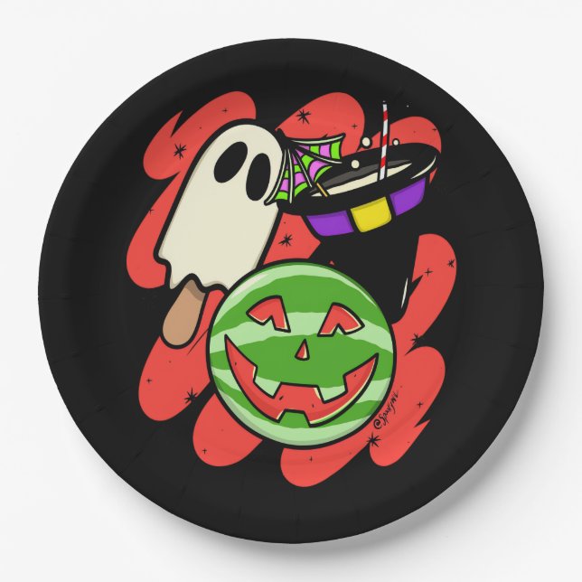 Vintage Spooky Summerween Watermelon - Spooky Summ Pappteller (Vorderseite)