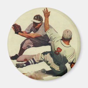 Vintage-Sport Baseball, Spieler rutscht nach Hause Magnet