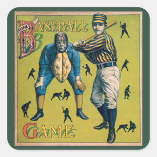 Vintage-Sport Baseballspieler beim Heimspiel Quadratischer Aufkleber