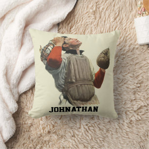 Vintage-Sport Baseballspieler, Catcher schaut nach Kissen