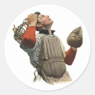 Vintage-Sport Baseballspieler, Catcher schaut nach Runder Aufkleber