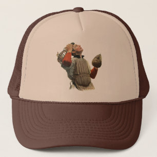Vintage-Sport-Baseballspieler, Catcher schaut nach Truckerkappe