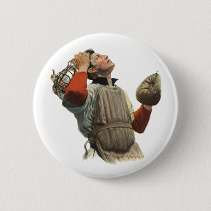 Vintage-Sport Baseballspieler, Fänger schaut nach  Button