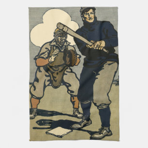Vintage-Sport Baseballspieler, stilisierte Kunst Geschirrtuch