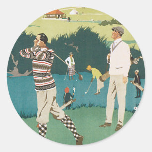Vintage-Sport Golf in Schottland, Golfspieler beim Runder Aufkleber