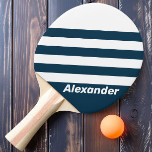 Vintage Sport Navy Streifen mit Namen Tischtennis Schläger
