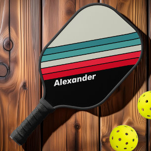 Vintage Sport Retro Stealth Gestreift mit Namen Pickleball Schläger