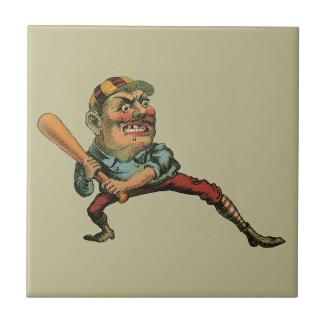 Vintage Sportarten, Angry Baseball Player Batter Fliese (Vorderseite)
