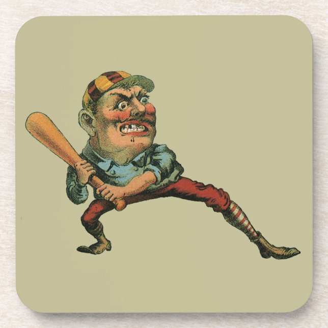 Vintage Sportarten, Angry Baseball Player Batter Getränkeuntersetzer (Vorderseite)
