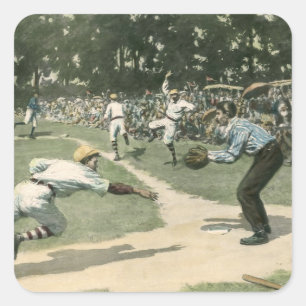 Vintage Sportarten, Baseballspieler, der in Zuhaus Quadratischer Aufkleber