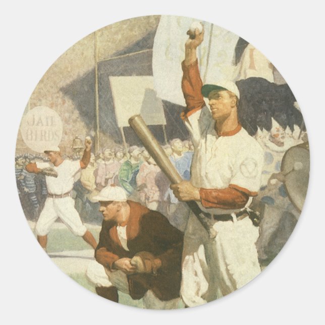 Vintage Sportarten, Baseballspieler Runder Aufkleber (Vorderseite)