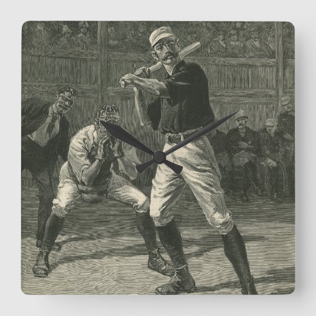 Vintage Sportarten, Baseballspieler von Thulstrup Quadratische Wanduhr (Vorderseite)