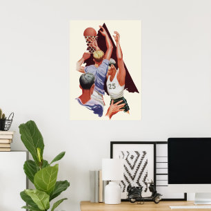 Vintage Sportarten, Basketball-Spieler im Spiel Poster
