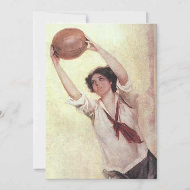 Vintage Sportarten, Basketballspielerin mit Ball (Vorderseite)