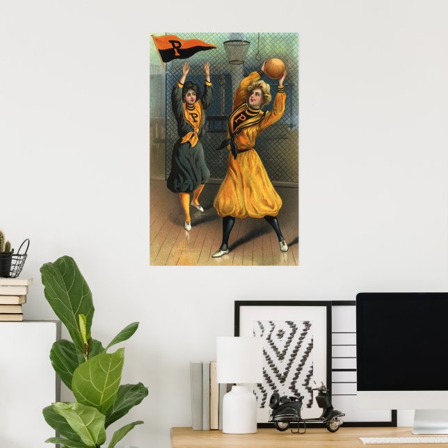 Vintage Sportarten, Frauenbasketballmannschaft bei Poster (Heimbüro)