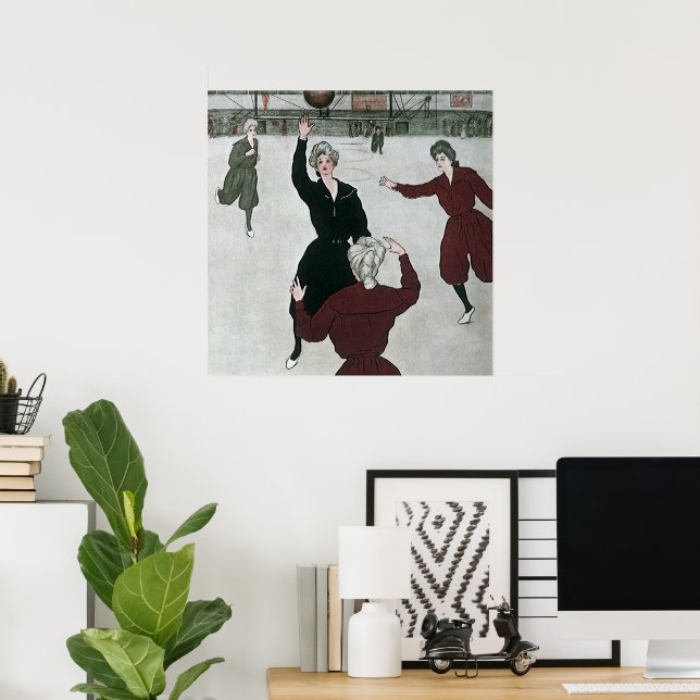 Vintage Sportarten, Frauenbasketballspieler im Spi Poster (Heimbüro)