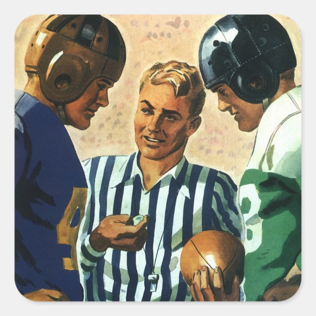 Vintage Sportarten, Fußball-Schiedsrichtermünzen Quadratischer Aufkleber (Vorderseite)