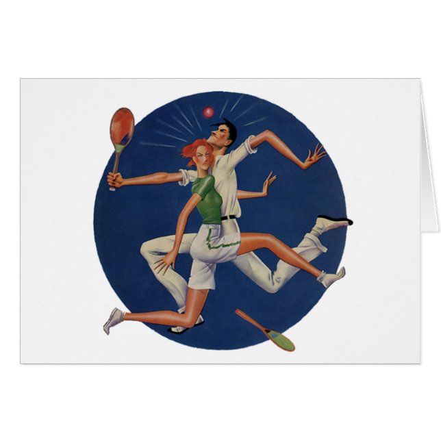 Vintage Sportarten, Tennisspieler brechen mit Rack (Vorderseite (Horizontal))