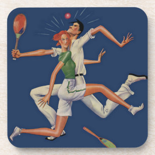 Vintage Sportarten, Tennisspieler brechen mit Rack Getränkeuntersetzer
