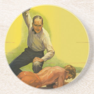 Vintage-Sportboxen, Ringrichter mit Boxer-Knockout Getränkeuntersetzer